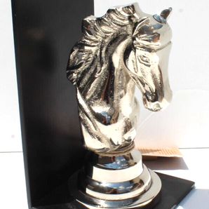 NEW Knight Chess Piece Bookend Metal Silver Horse Contemporary Office