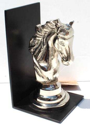 NEW Knight Chess Piece Bookend Metal Silver Horse Contemporary Office