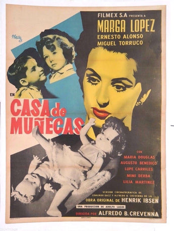 Vtg Mexican Movie Poster - 1954 Casa De Munecas (Marga Lopez) Art By Josep Renau