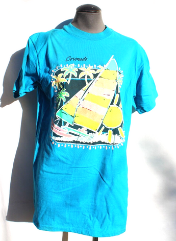 Vtg 1980s Coronado Sailing Puffy Foam Advertising Mens Short Sleeve T-Shirt