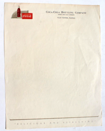Vintage Coca Cola Stationery Watermark Paper Clay Center Kansas