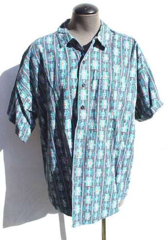 Vtg Mens 1980s Frank Brand Western Cowboy Ranchwear Aztec Collar Shirt Medium