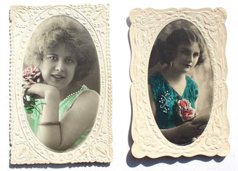 2 Vintage 1920s Photo RPPC Postcard 2 Ladies Photo Shoot W/ Embossed Border
