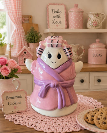 New Halloween Pink Grandma Ghost In Curlers & Bathrobe Cookie Jar Kitchen