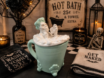 New Pastel Skeleton In Bubble Bath Tub Mug W/ Lid Halloween Coffee Mug