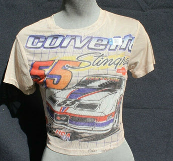 New Women's GM Corvette Stingray Chevy Mesh Crop Top Emo Girl Indie Core Shirt