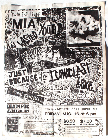 Vtg Rock Thrash Heavy Metal Band Concert Flyer Youth For Peace La's Wasted Youth