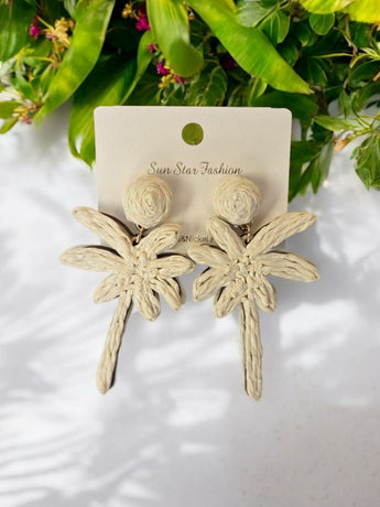 New White Rope Boho Palm Tree Summer Drop Earrings Summertime Fashion Jewelry