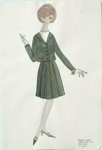 Vintage 1962 Retro MCM Women's Fashion Clothing Designer Sketch Drawing #31