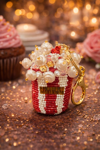 New Beaded Movie Popcorn Wine Bag Charm Key Chain Mother Day Birthday Gift