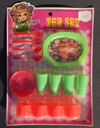 Vtg 1960's Plastic Kids Play Toy Tea Set Utensils Serving Set - NOS