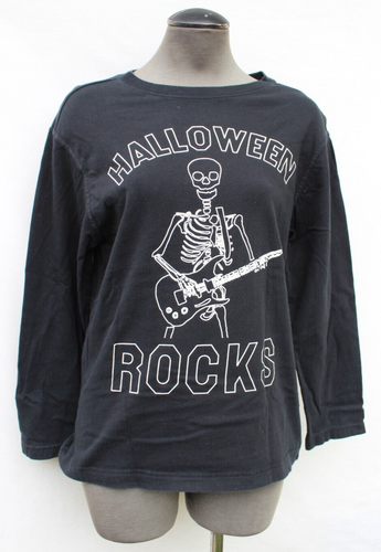 Vintage Women's Long Sleeve Black Halloween Rocks Graphic T Shirt - XL (14)