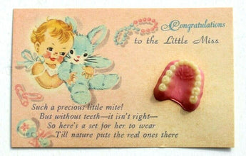 RARE Vintage 1940s Announcement & Congrats To The Little Miss Teeth Card Gift