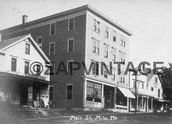 Vtg 1907 Main Street Milo Maine Stores & Shops Little Town Scenic Photo #1950