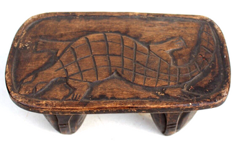 Authentic African hand-carved Burkina Faso 4-leg Round Wood Stool Bobo Tribe