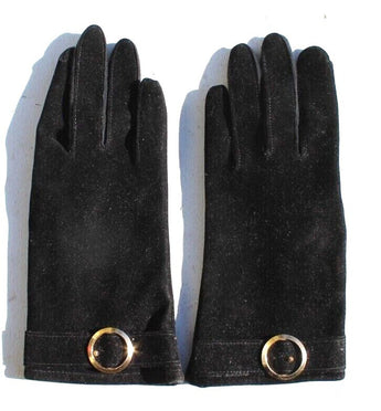Vintage Retro Black Wrist LENGTH WOMENS Gloves X-Small Suede & Vinyl