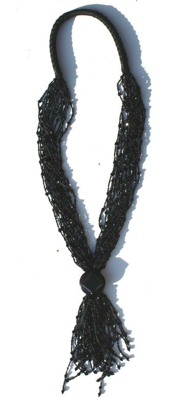 Black Fashion Cocktail Long Beaded Rope Cuff Neck Costume Jewelry Necklace