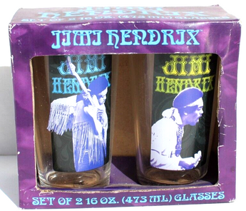 Vintage Set of 2 Jimi Hendrix 16 oz Rock Music Glass Tumblers Cups Glasses NIB