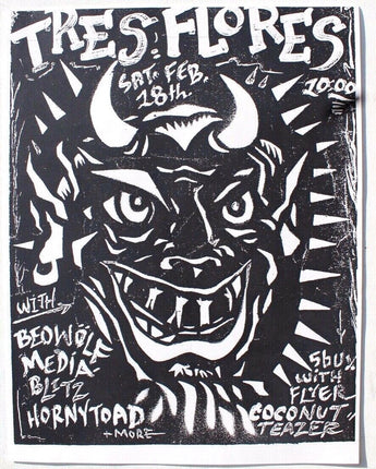 Vtg February 18, 1990 Tres Flores (Hornytoad) Coconut Teaser Rock Concert Flyer