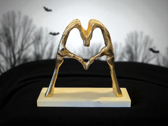 New GLD Metal Marble Skeleton Heart Hands Sculpture Love Halloween Holiday Decor
