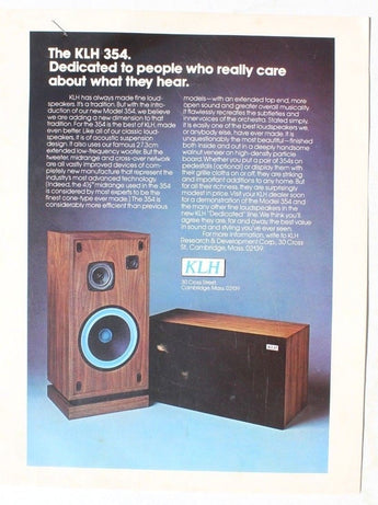 Vintage Originals KLH 354 Speakers Information SALES BROCHURE