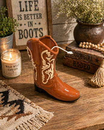 New Ceramic Desert Wood Cowboy Boot Brown Country Novelty Candle Room Decor