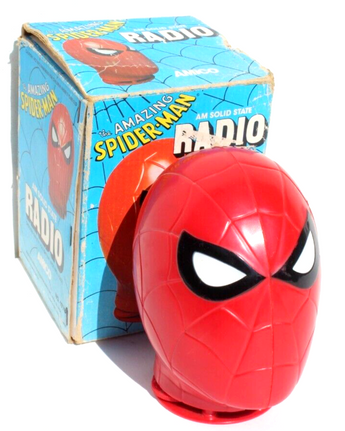 VINTAGE 1978 AMICO SPIDER-MAN HEAD NOVELTY AM SOLID STATE RADIO W/BOX WORKS!