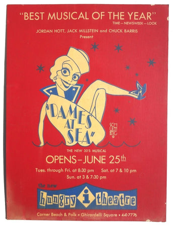 1970'S Original DAMES AT SEA (HUNGRY I) Theatre ADVERTISING Poster 14 X 19