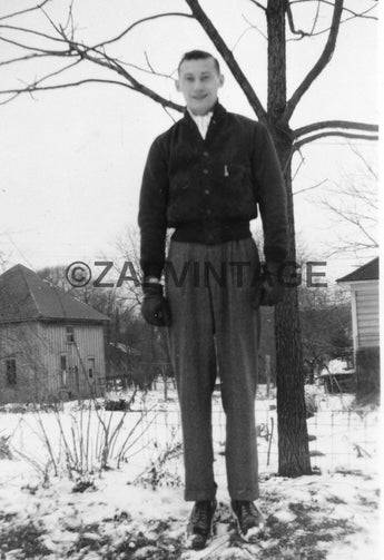 Vintage B&W 1930s -1940s Teenage Boy Man Very Tall Giant Photo #866