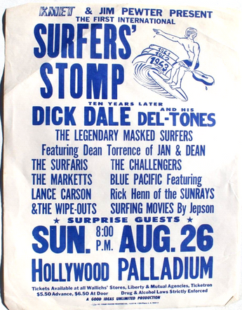Vtg Orig Dick Dale Del-tones Surfers Stomp Hollywood Palladium Flyer