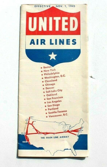 Vtg 1945 United Airlines Brochure Timetables Coast To Coast Schedules Route Map