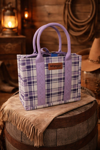 New Western Wrangler Medium Tote Bag Purple Plaid Gingham Purse