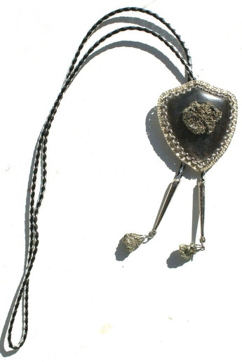 Vtg Gemstone (Agate Stone Geode Chalcopyrite) Cowboy Western Bolo Tie Rodeo #11