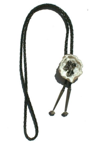 Vtg Gemstone (Agate Stone Geode Crystal) Cowboy Western Bolo Tie Rodeo #37