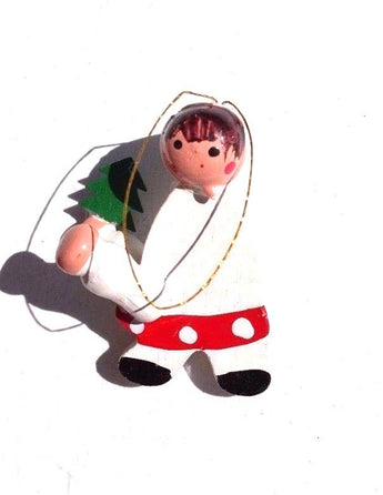 Sealed VTG 1970's Mini WOOD / Wooden WHITE SNOW BOY Christmas Tree Ornament
