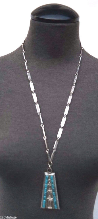 Vtg 1950's Silver Tone Turquoise Indian Whiting & Davis Costume Jewelry Necklace
