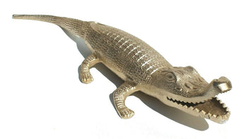 Large Crocodile Alligator Gold Metal Statue Reptile Animal Figurine Home Decor