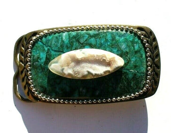 Vtg Hand Made South Western Belt Buckle (Agate Stone Geode Gemstone) #62