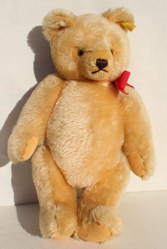 Vtg 1960s -1970 Steiff Teddy Bear Lentil Button Light Brown 13" Button Plush Toy