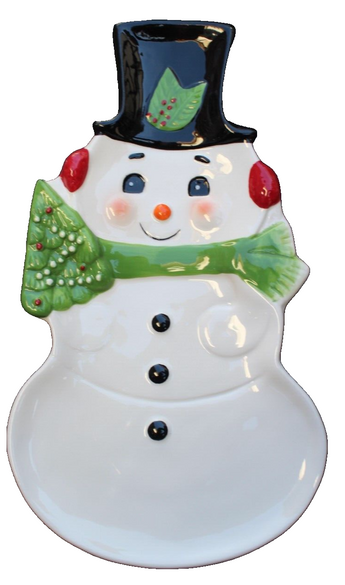 New White Christmas Holiday Retro Frosty The Snowman Party Server Tray Plate