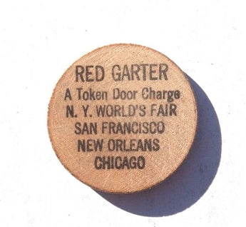 Vtg Wood RED GARTER "A Token Door Charge" (Dixieland Parlour) New Orleans Token