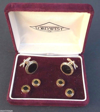 Vtg NOS Lord West Shirt Cufflinks & Matching Studs W/ Glitter Finish Pimpin