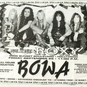 Vtg 1980s 1990s Punk Rock Hair Band Concert Flyer - Bowa (The Roxy) Sept 25th
