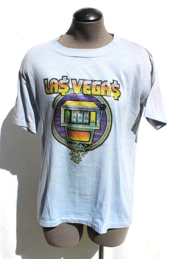 Vtg Mens 1970s Glitter Retro Casino "I Don't Get Mad I Get Even" Las Vegas Shirt