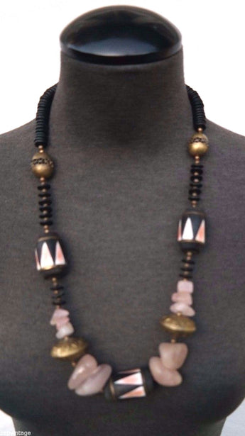 Vintage 1970's African Pink Gemstone Costume Jewelry Necklac7