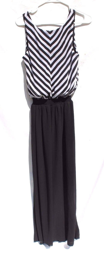 Women's Black & White Jumpsuit / Romper W/ Sheer Black Bottoms - SMALL