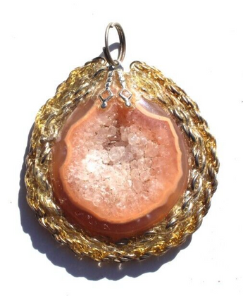 Vintage Pink (Agate Stone Geode Crystal) Necklace Pendant Jewelry