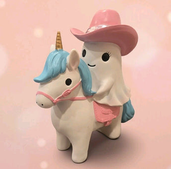 New Pink / Blue Cowgirl Ghost Girl Riding Horse / Unicorn Halloween Room Decor