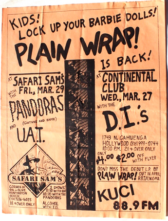 Vtg Rock Thrash Heavy Metal Band Concert Flyer - Plain Wrap Safari SAms U.A.T