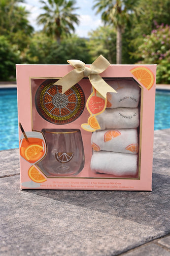 New 6 Set Ladies SOCKS Spritz Kit 3-D Wine Glass CRYSTAL COASTER APEROL SPRITZ